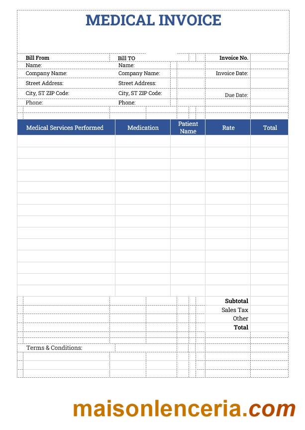 Przykładowy szablon faktury medycznej w formatach Word i PDF